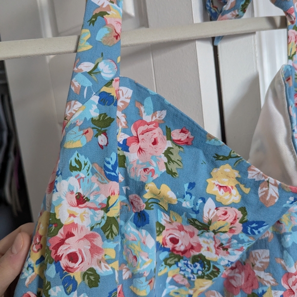 Handmade Vintage Floral Halter Dress XL / 2XL – Retro Fit & Flare with Tulle Hem - Picture 4 of 9